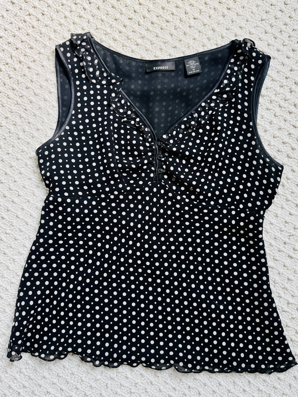 Express Black and White Polka Dot Ruffle Tank